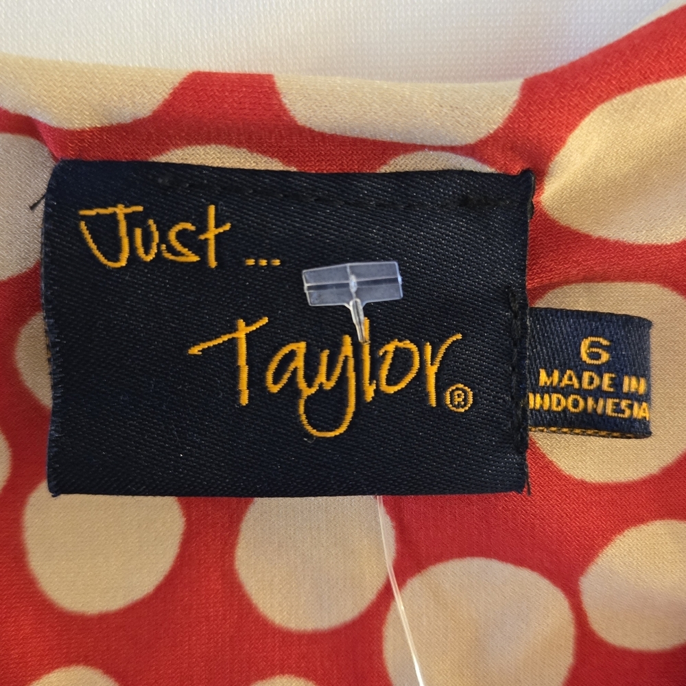 Just TAYLOR Women's Sz 6 sleeveless RED polka dot midi dress  with detail panels - Picture 2 of 7